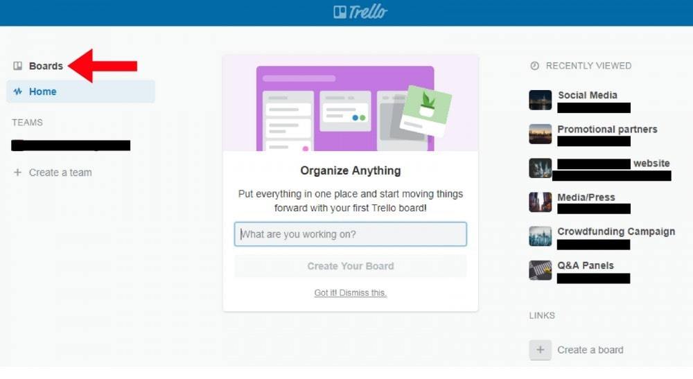 Trello Reviews to create your first board