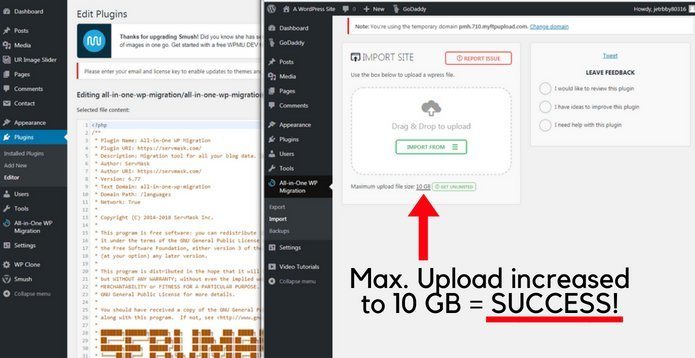 how to migrate a WordPress Site free: Maximum Upload Size has increased, a Success!